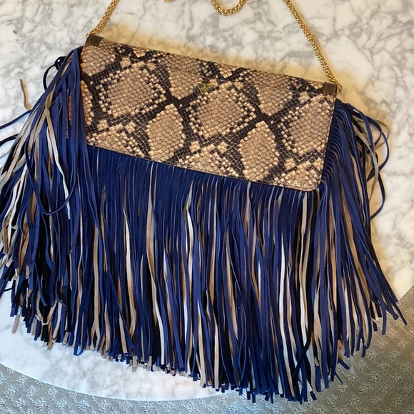 Sam Edelman leather fringe bag with chain - Picture 1 of 7